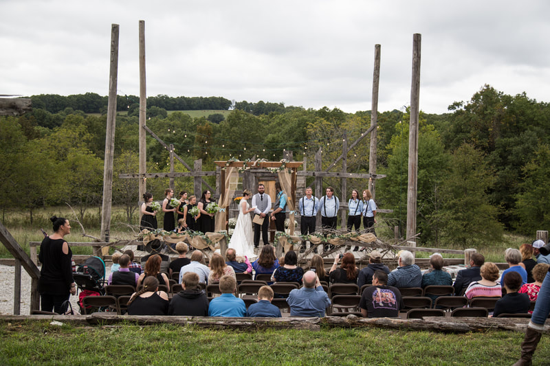 The whole wedding party fits nicely on the stage or altar at Dockley Ranch