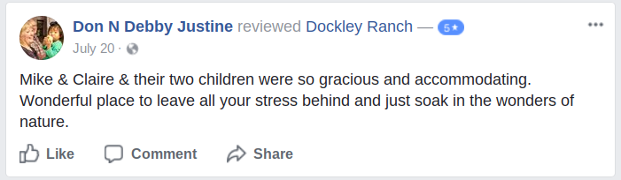 Dockley Ranch five star Facebook review Missouri Ozarks events and lodging